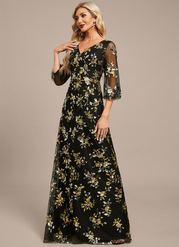 Robe Trapèze Élégance Sombre Fleurie - gallery 4