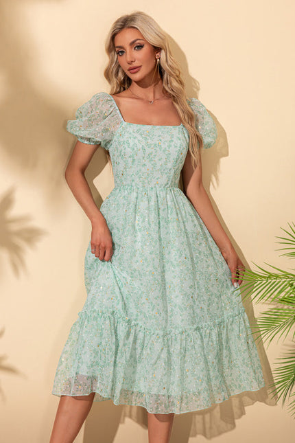 Robe Trapèze Midi Fleurie - gallery 4