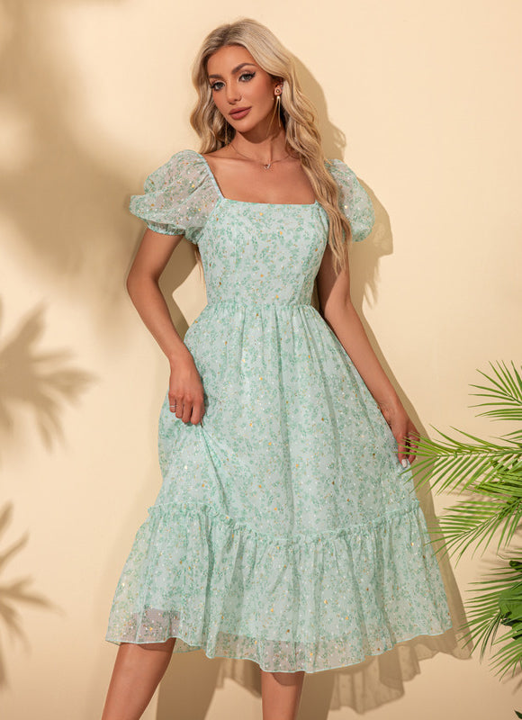 Robe Trapèze Midi Fleurie - gallery 4