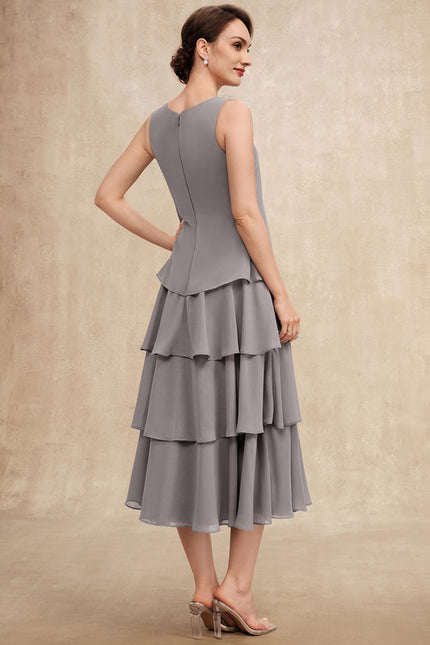 Robe Trapèze Grise Volante - gallery 6