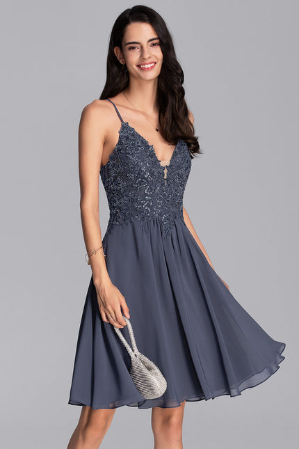 Robe Trapèze Gris Chiffon Élégant
