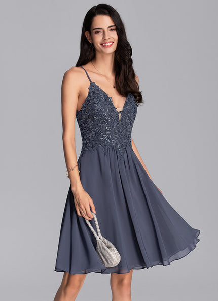 Robe Trapèze Gris Chiffon Élégant