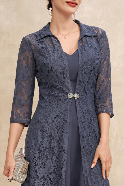 Robe Trapèze Nuit Dentelle Bleu - gallery 8