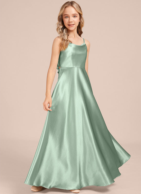 Robe Trapèze Satin Vert Éclatant