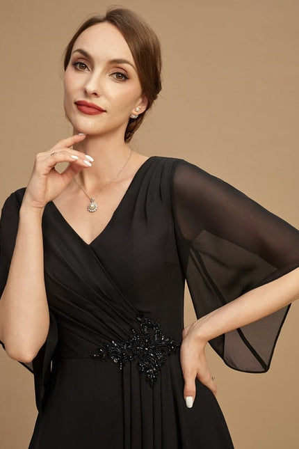 Robe Trapèze Noire Mousseline Longues Volants Paillettes - gallery 6