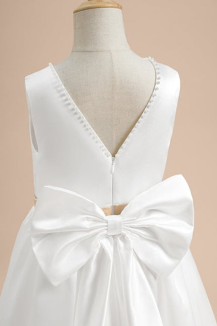 Robe Trapèze Blanche Satin Mariage Fille - gallery 6