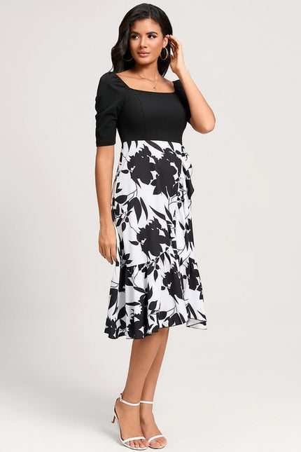 Robe Trapèze Asymétrique Noir Et Blanc - gallery 1