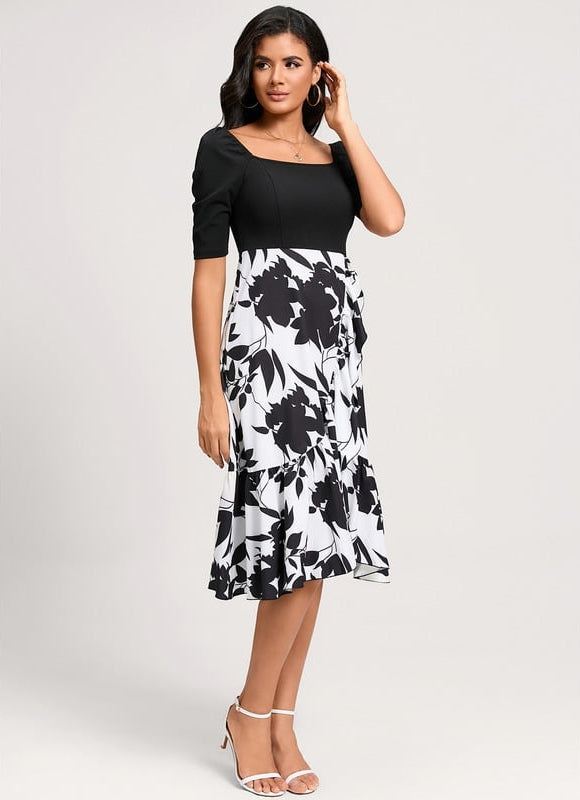 Robe Trapèze Asymétrique Noir Et Blanc - gallery 1