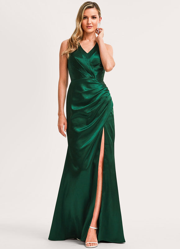 Robe Trapèze Satin Doré Élégante - gallery 1