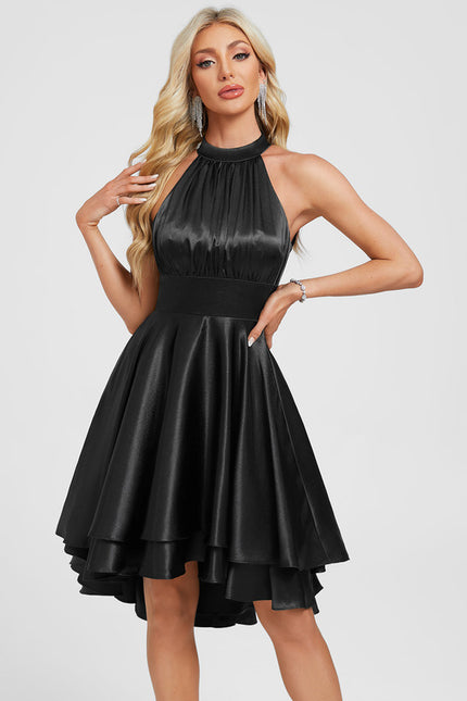 Robe Trapèze Satinée À Volants - gallery 4