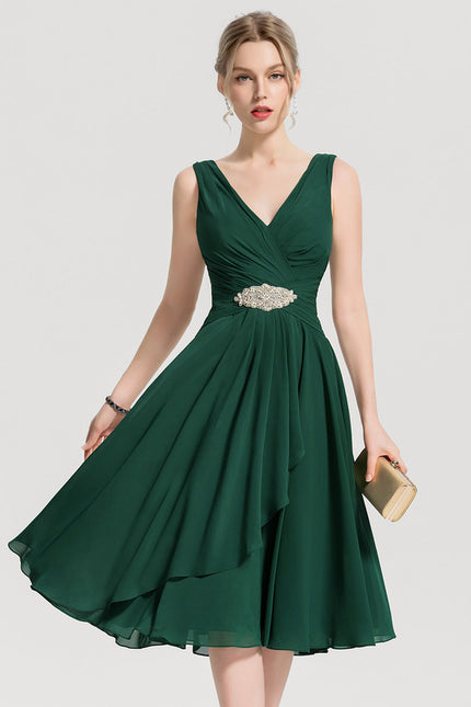 Robe Trapèze Vert Foncé Cocktail Perles - gallery 6