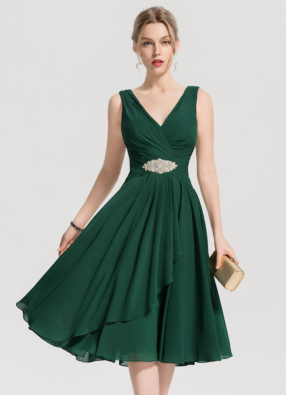 Robe Trapèze Vert Foncé Cocktail Perles - gallery 6