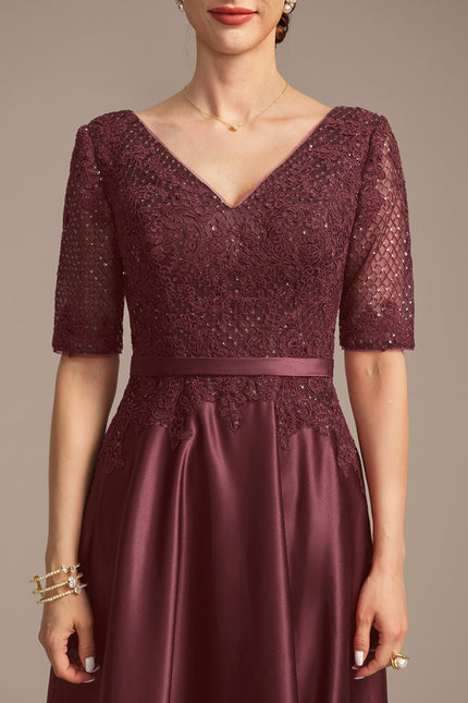 Robe Trapèze Satin Bordeaux Élégant - gallery 7