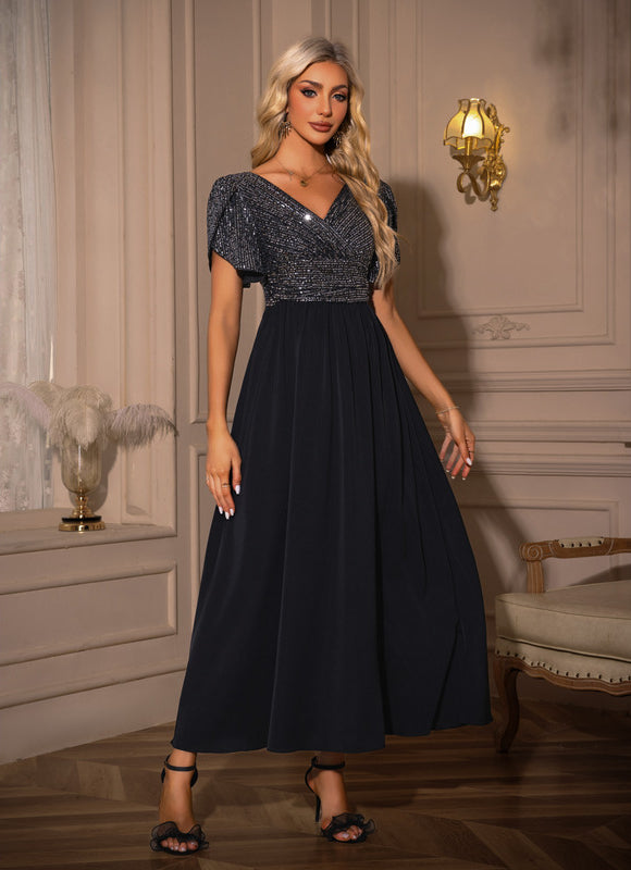 Robe Trapèze Maxi Pailletée Navy