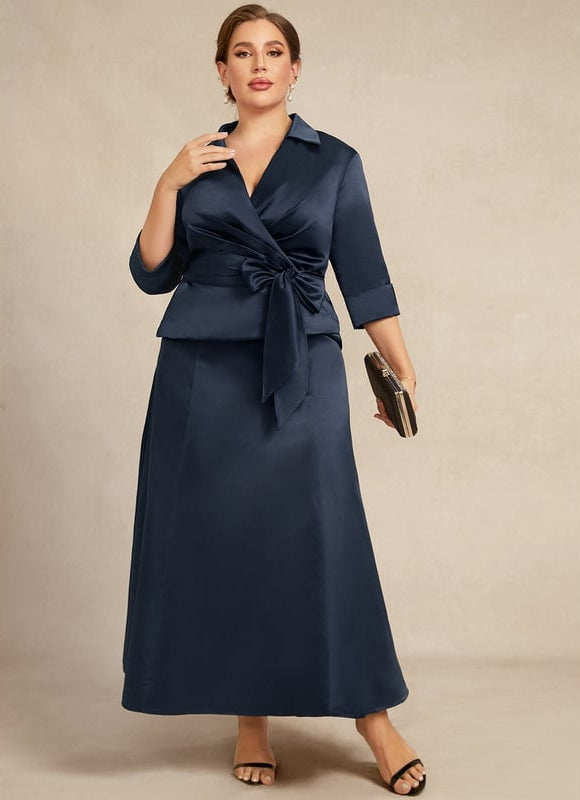 Robe Trapèze Bleu Satiné Longueâ€“Collier Plissé - gallery 9