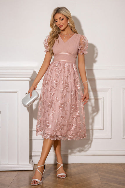 Robe Trapèze Rose Florale - gallery 3