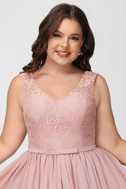 Robe Trapèze Rose Pastel Dentelle Mousseline - gallery 5
