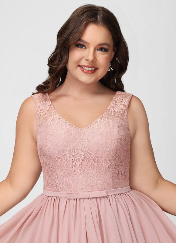 Robe Trapèze Rose Pastel Dentelle Mousseline - gallery 5