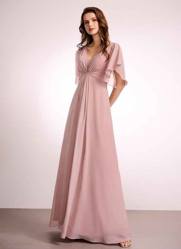 Robe Trapèze Longue Beige Élégante - gallery 1