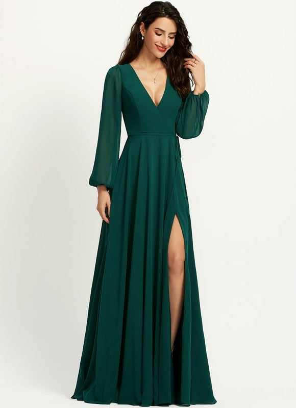 Robe Trapèze Longue Beige Élégante - gallery 4