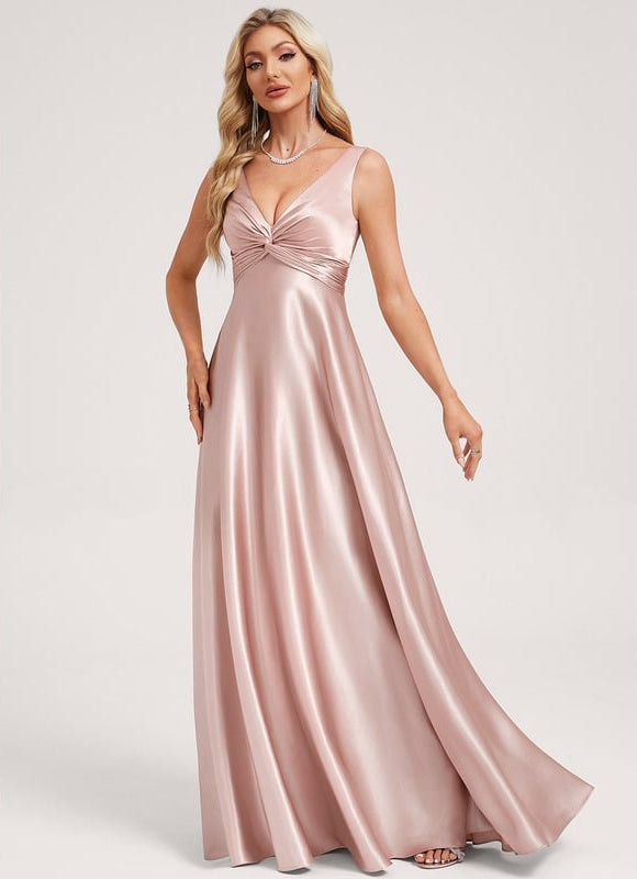 Robe Trapèze Satin Doré Élégante - gallery 2