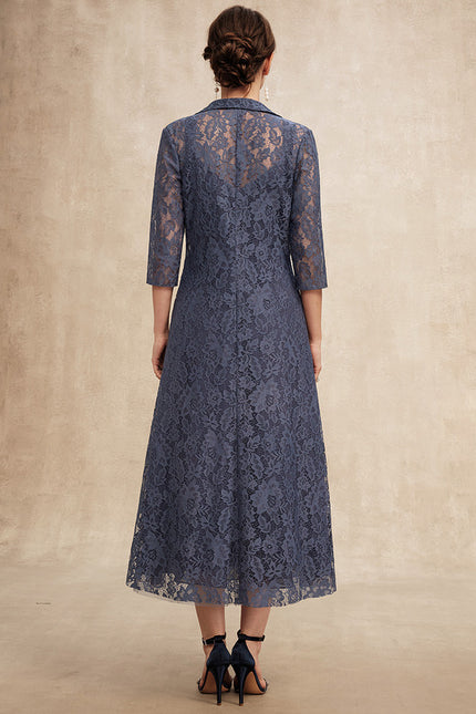 Robe Trapèze Nuit Dentelle Bleu - gallery 4