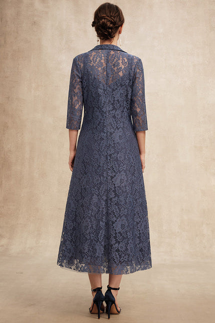 Robe Trapèze Nuit Dentelle Bleu - gallery 4