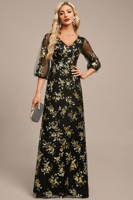 Robe Trapèze Élégance Sombre Fleurie - gallery 3