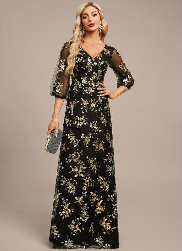 Robe Trapèze Élégance Sombre Fleurie - gallery 3