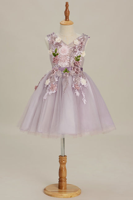Robe Trapèze Violette Pastel Avec Tulles Et Perles - gallery 3