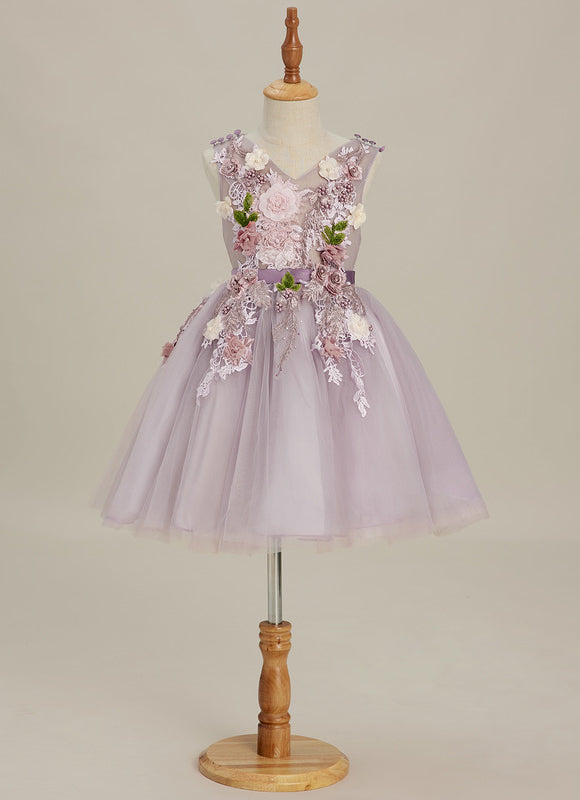 Robe Trapèze Violette Pastel Avec Tulles Et Perles - gallery 3