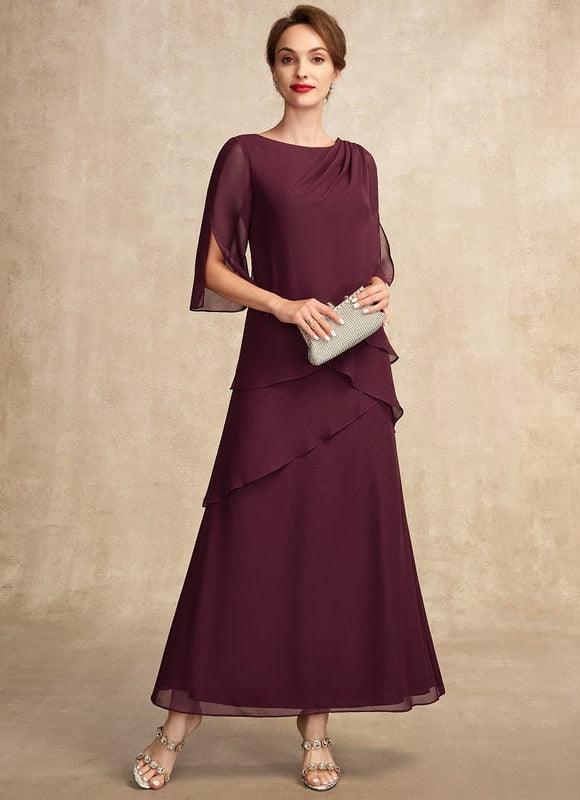 Robe Trapèze Mauve Mousseline Plissée Longue