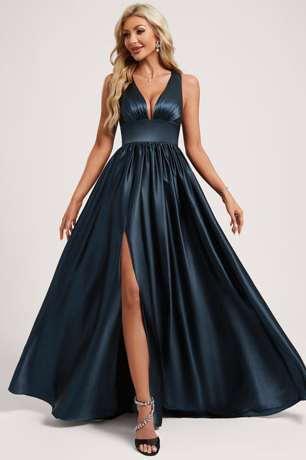 Robe Trapèze Satin Doré Élégante