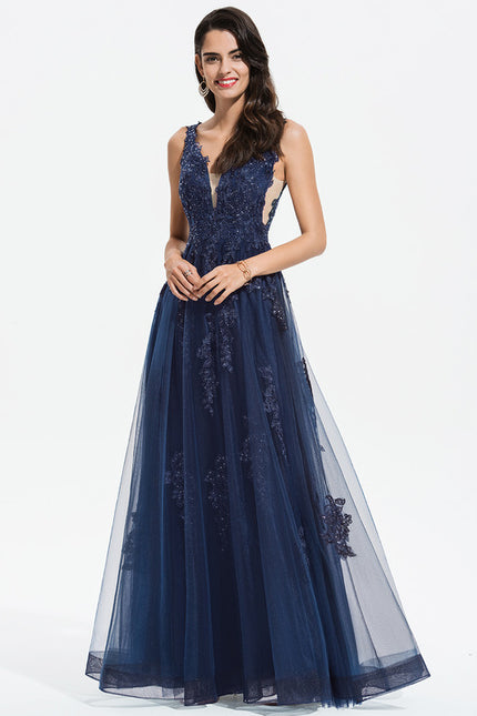 Robe Trapèze Bleu Lumineux Tulle - gallery 3