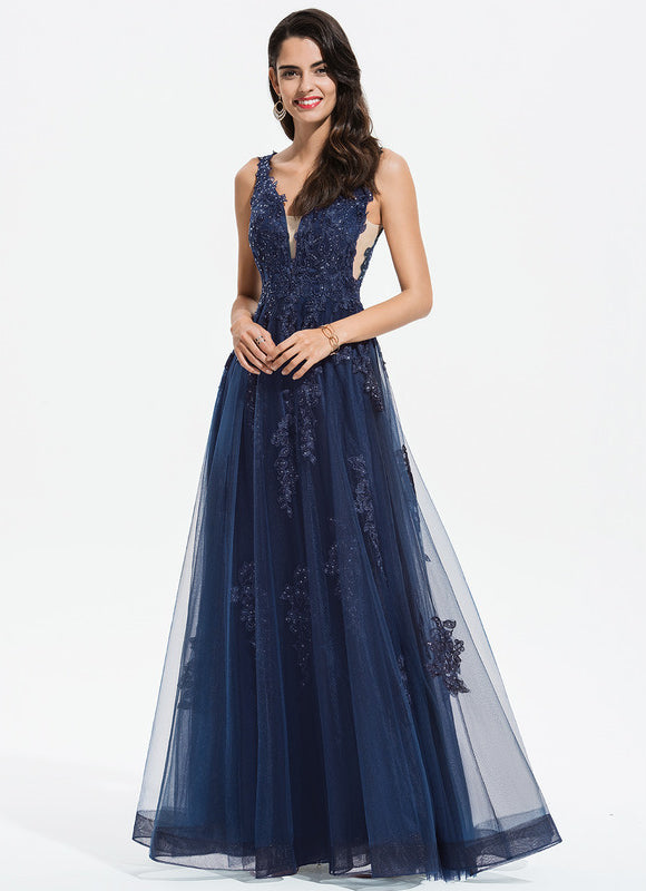 Robe Trapèze Bleu Lumineux Tulle - gallery 3