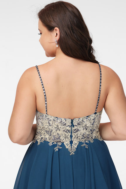 Robe Trapèze Bleu Marine Dentelle Et Mousseline - gallery 7