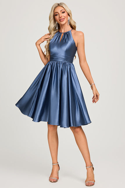 Robe Trapèze Satin Bleu Royal - gallery 4