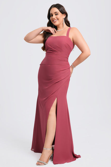 Robe Trapèze Bleue Soirée Longue Slit - gallery 8