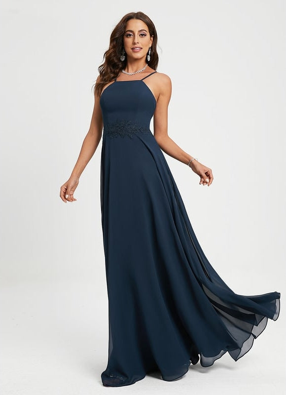 Robe Trapèze Bleue Marine Dentelle Mousseline Soirée - gallery 2