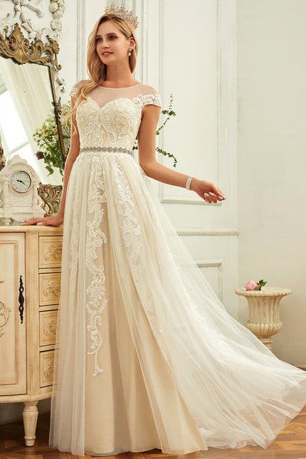 Robe Trapèze Ivoire Dentelle Volants Bal De Mariée - gallery 4