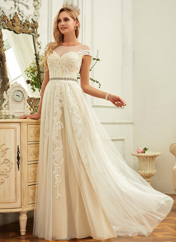 Robe Trapèze Ivoire Dentelle Volants Bal De Mariée - gallery 4