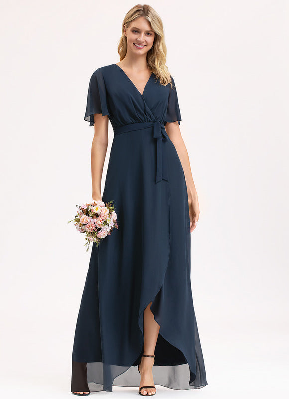 Robe Trapèze Bleu Marine Asymétrique Mousseline