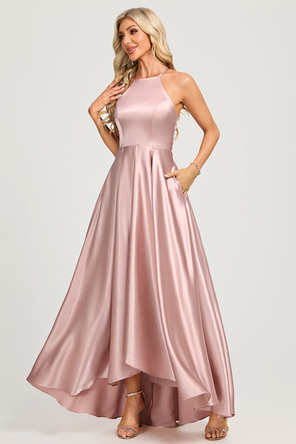 Robe Trapèze Satin Rose Clair Élégante - gallery 2