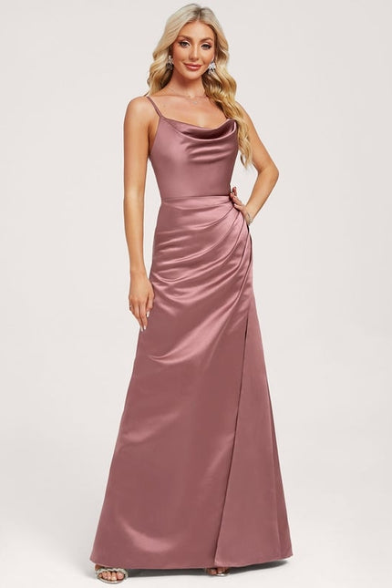 Robe Trapèze Satin Rose Élégante - gallery 1