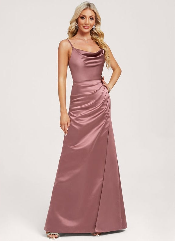 Robe Trapèze Satin Rose Élégante - gallery 1