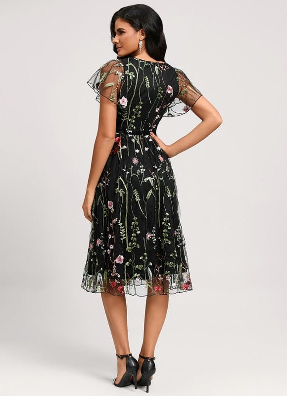 Robe Trapèze Noire À Fleurs - gallery 4