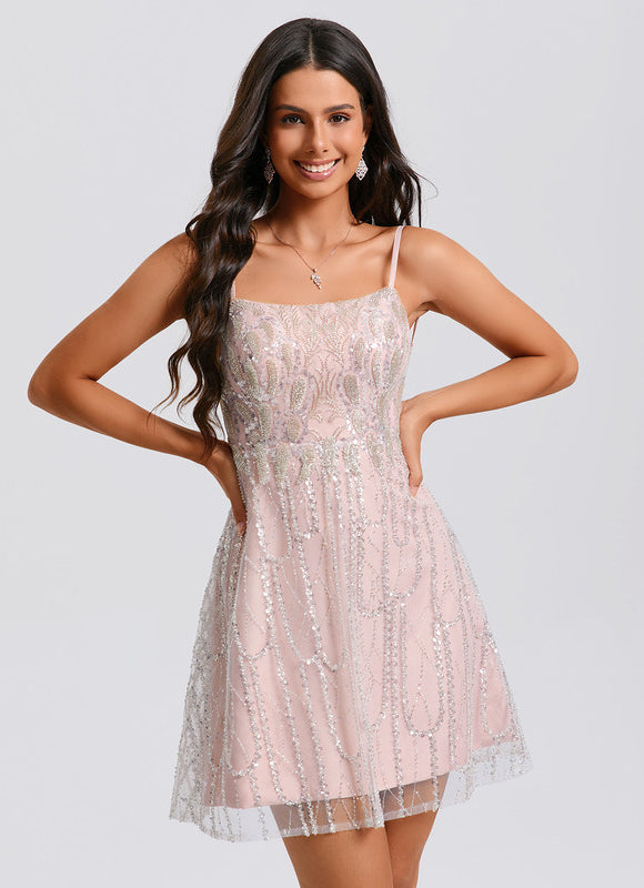 Robe Trapèze Pailletée Menthe - gallery 9