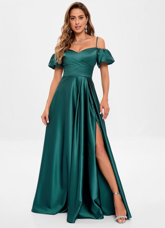 Robe Trapèze Satin Bleu Éclatant - gallery 4