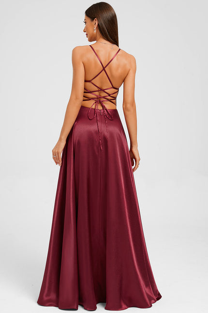 Robe Trapèze Satin Bleu Profond - gallery 3