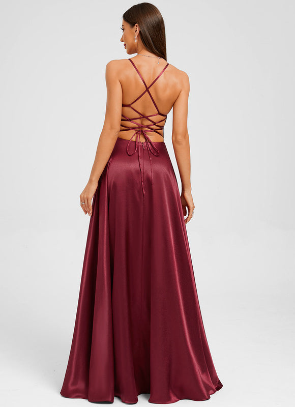 Robe Trapèze Satin Bleu Profond - gallery 3